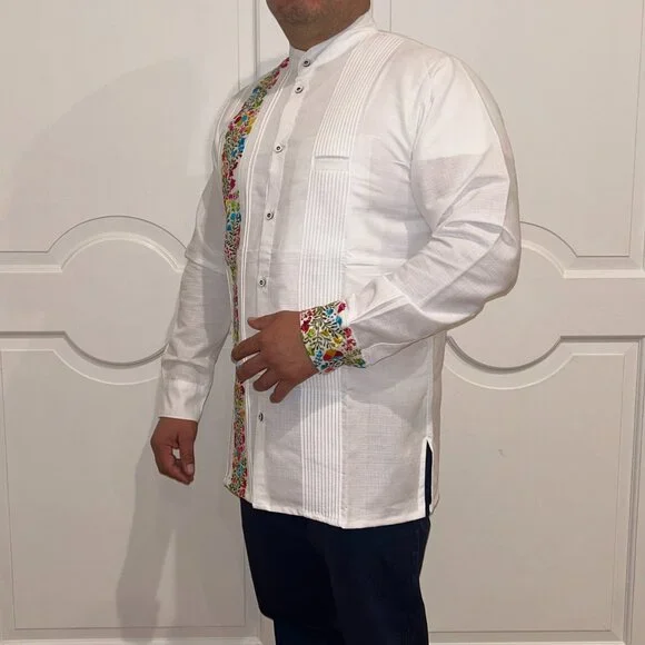 Hand Made Long Sleeve San Antonino embroidery Mexican guayabera Shirt. - Picture 4 of 11